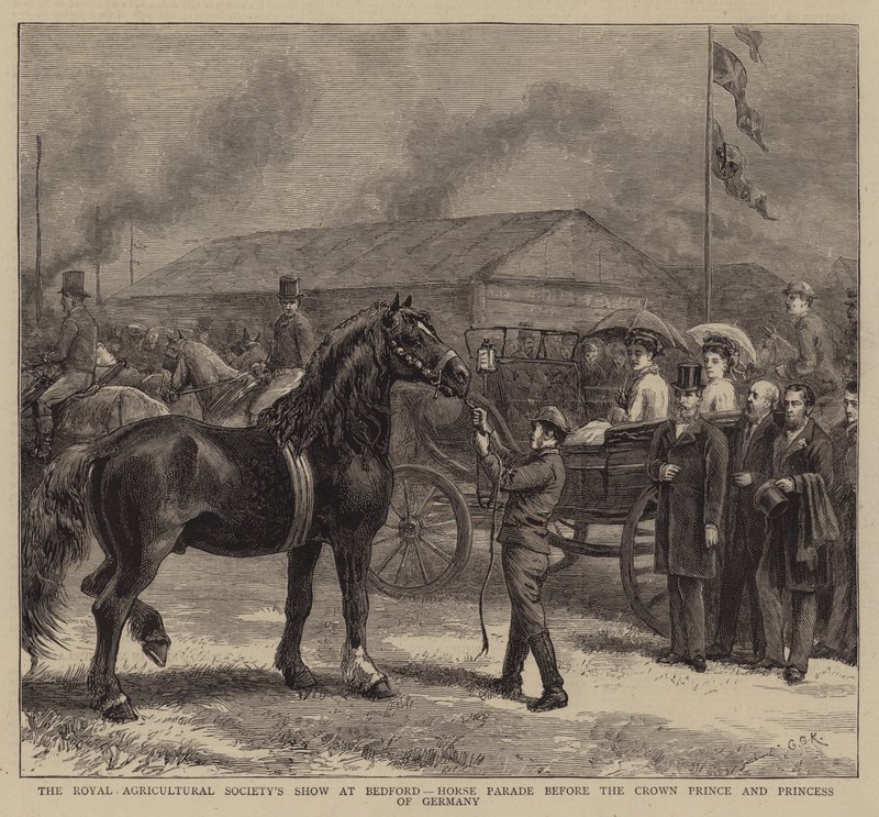 De show van de Koninklijke Landbouwmaatschappij in Bedford, paardenparade voor de kroonprins en prinses van Duitsland door George Goodwin Kilburne