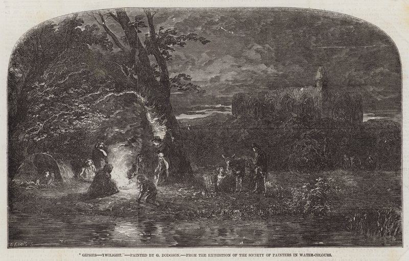 Zigeuners, Schemering, uit de Tentoonstelling van de Society of Painters in Water-Colours door George Haydock Dodgson