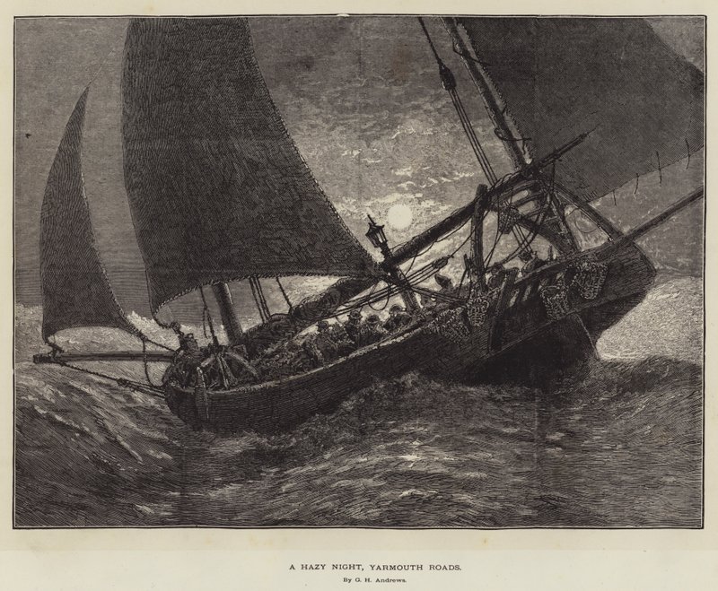 Een Nevelige Nacht, Yarmouth Roads door George Henry Andrews
