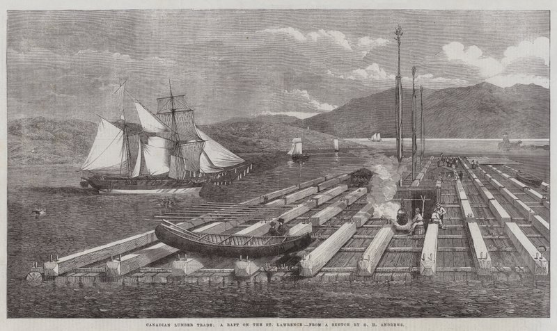 Canadese Houthandel, een Vlot op de St. Lawrence door George Henry Andrews