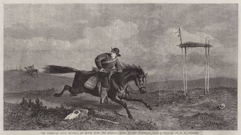 De Amerikaanse Pony Express, onderweg van de Missouri River naar San Francisco door George Henry Andrews