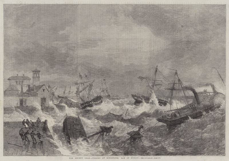 De recente storm, wrakken bij Kingstown, Baai van Dublin door George Henry Andrews