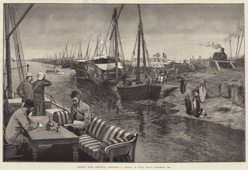 Kerstgroeten naar huis sturen, een schets in Wady Halfa, november 1884 door George L. Seymour