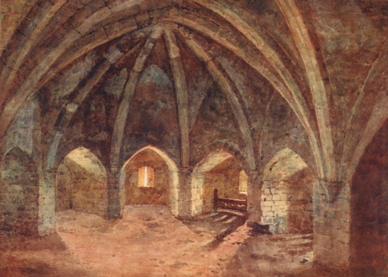 De crypte van de Curfew Tower (kleur litho) door George Moore Henton