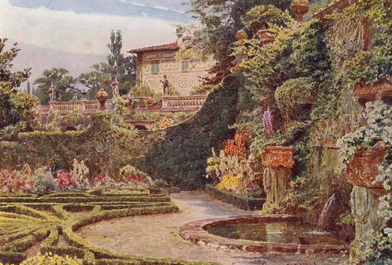 Italiaanse tuinen: Het Palazzo vanaf de Parterre, Villa Palmieri door George Samuel Elgood