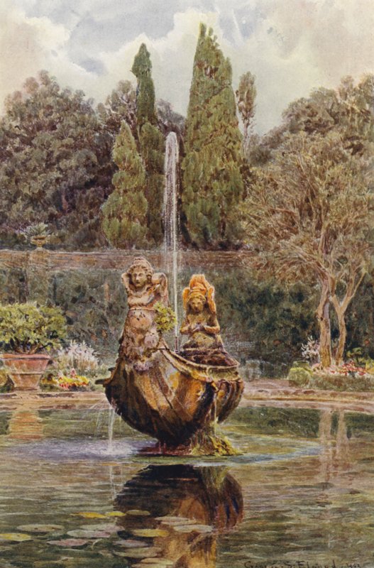 Italiaanse tuinen: Villa Aldobrandini, fontein in het parterre door George Samuel Elgood