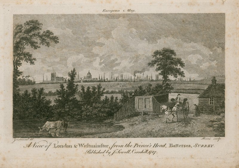 Uitzicht op Londen en Westminster, vanaf de Princes Head, Battersea, Surrey door George Samuel Elgood