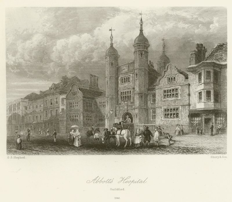 Abbotts Ziekenhuis, Guildford, 1840 door George Sidney after Shepherd