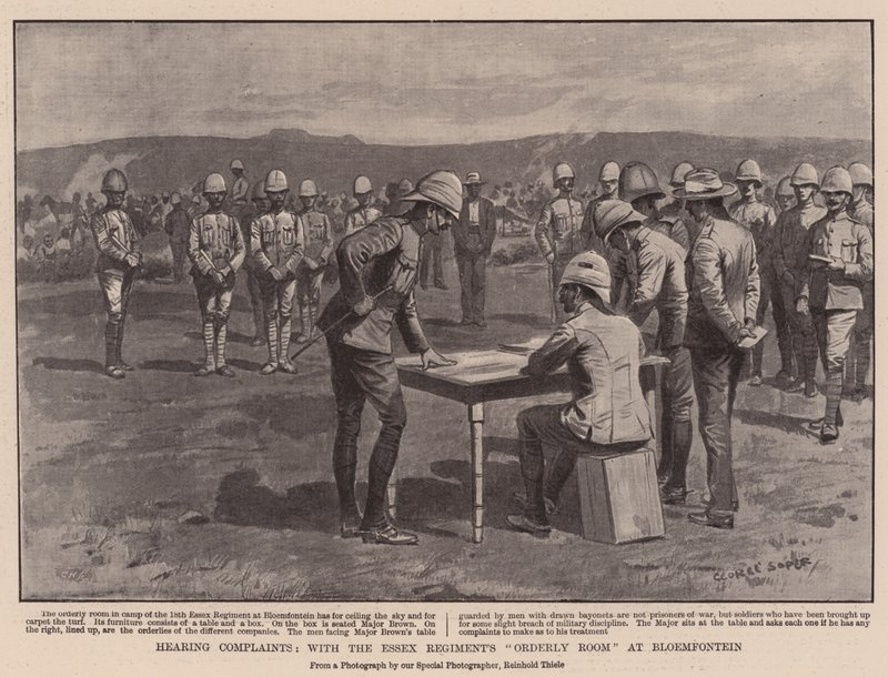 Klachten Horen, met de Ordekamer van het Essex Regiment in Bloemfontein door George Soper