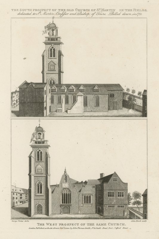 Twee Uitzichten van St Martin in the Field door George Vertue