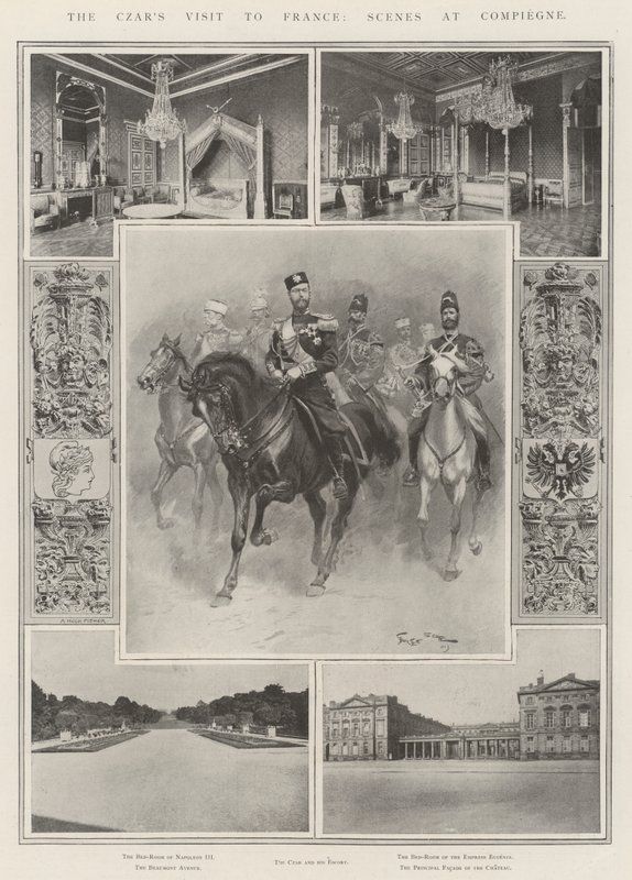 Het bezoek van de tsaar aan Frankrijk, scènes in Compiegne door Georges Bertin Scott