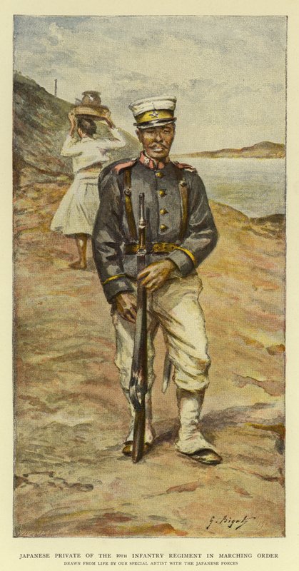 Japanse soldaat van het 10e infanterieregiment in marsorde door Georges Ferdinand Bigot
