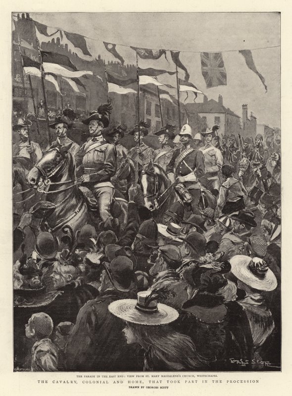 De cavalerie, koloniaal en thuis, die deelnam aan de processie door Georges Bertin Scott