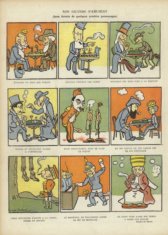 Favoriete spellen van grote mannen, illustratie voor Le Rire door Georges Delaw