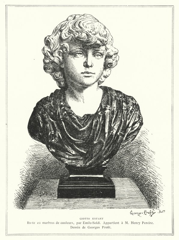 Buste van de Italiaanse architect en schilder Giotto als kind, door de Franse beeldhouwer Emile Soldi door Georges Ernest Profit
