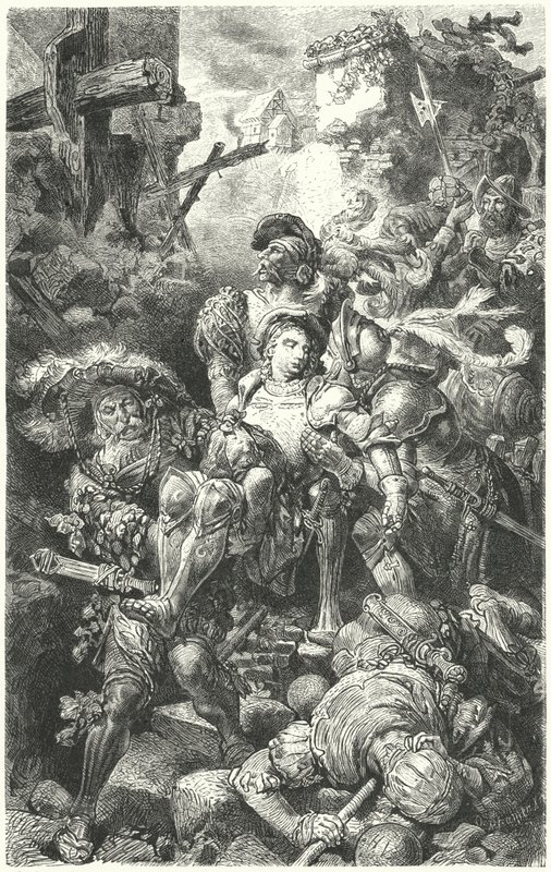 Franz von Sickingen dodelijk gewond bij het Beleg van Burg Nanstein, 1523 door German School