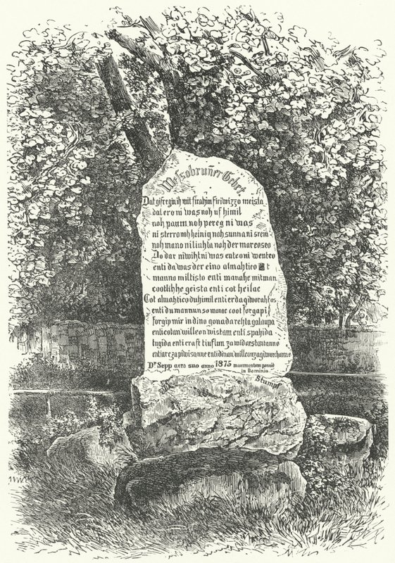Een stenen tablet met het Wessobrunn-gebed (gravure) door German School