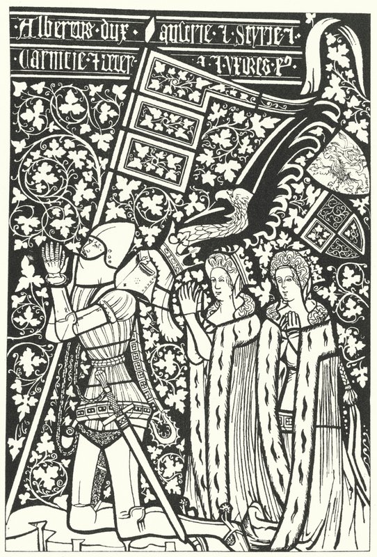 Albert III, Hertog van Oostenrijk, met zijn twee vrouwen, Elisabeth van Bohemen en Beatrice van Neurenberg door German School