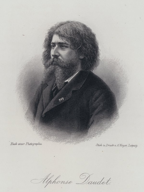 Alphonse Daudet, Franse romanschrijver (gravure) door German School