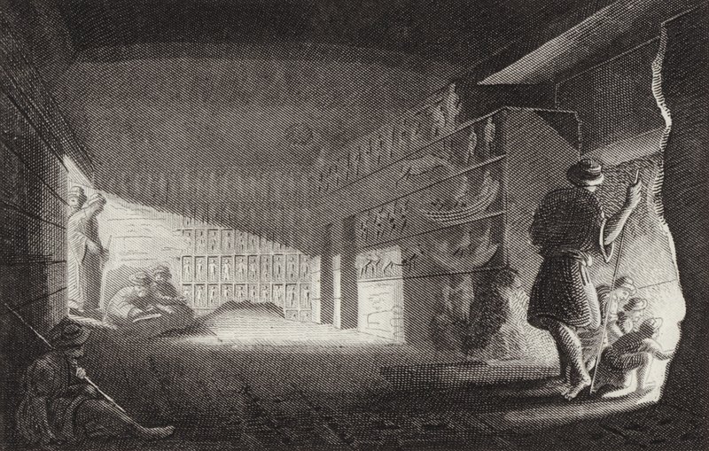 Oude Egyptische uit rots gehouwen kapel, Gebel el-Silsila. Illustratie voor Bilder-Atlas door German School