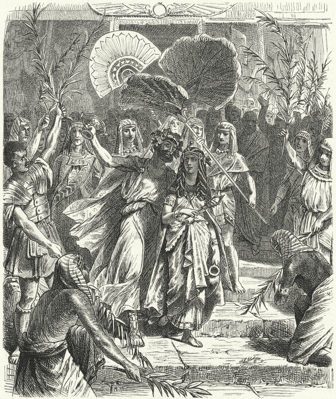Antonius en Cleopatra als Osiris en Isis (gravure) door German School