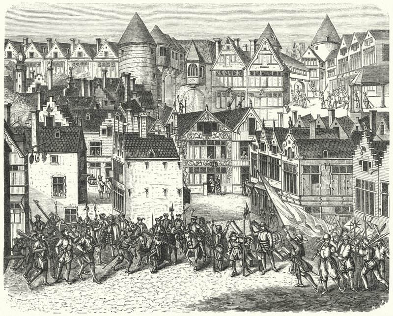 Antwerpen ten tijde van de plundering van de stad door de Spanjaarden, bekend als de Spaanse Furie door German School