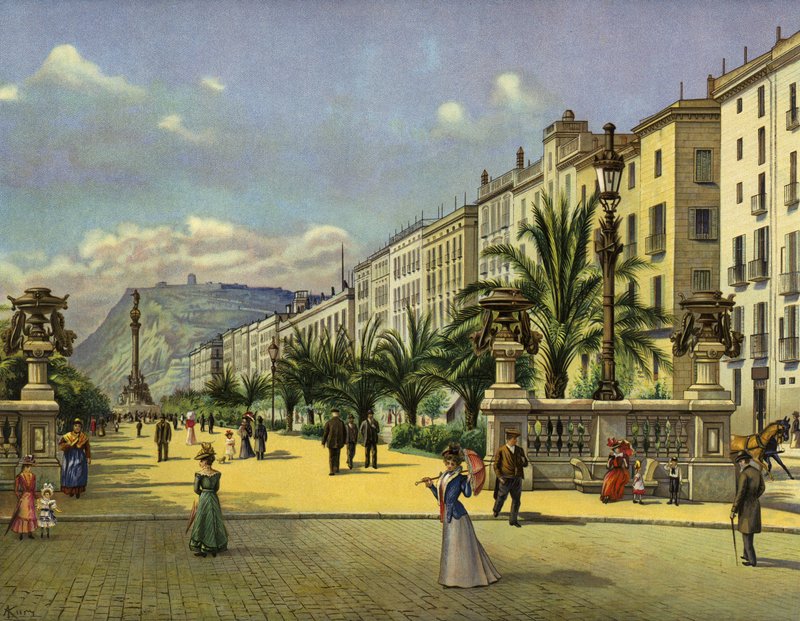 Barcelona, Paseo de Colon (chromolitho) door German School