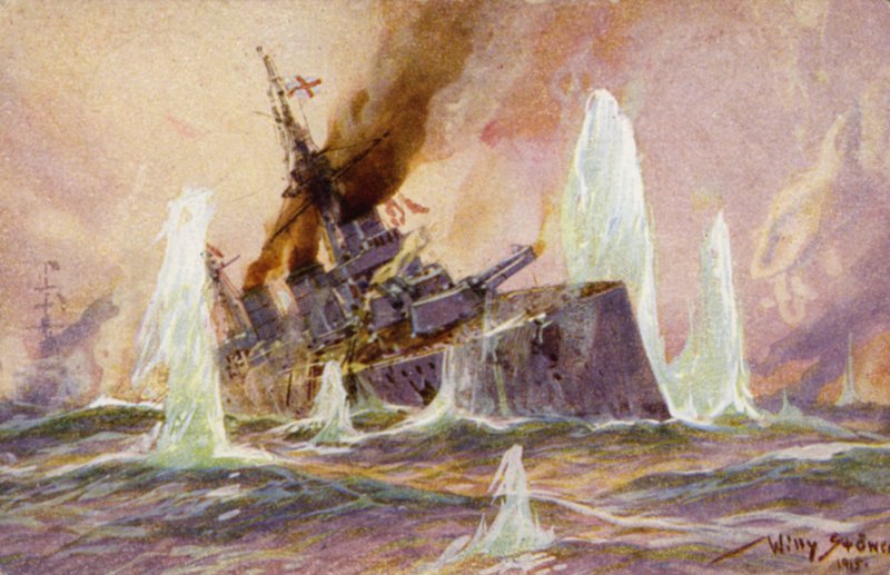 Slag om de Doggersbank, Eerste Wereldoorlog, 24 januari 1915 (kleurenlitho) door German School