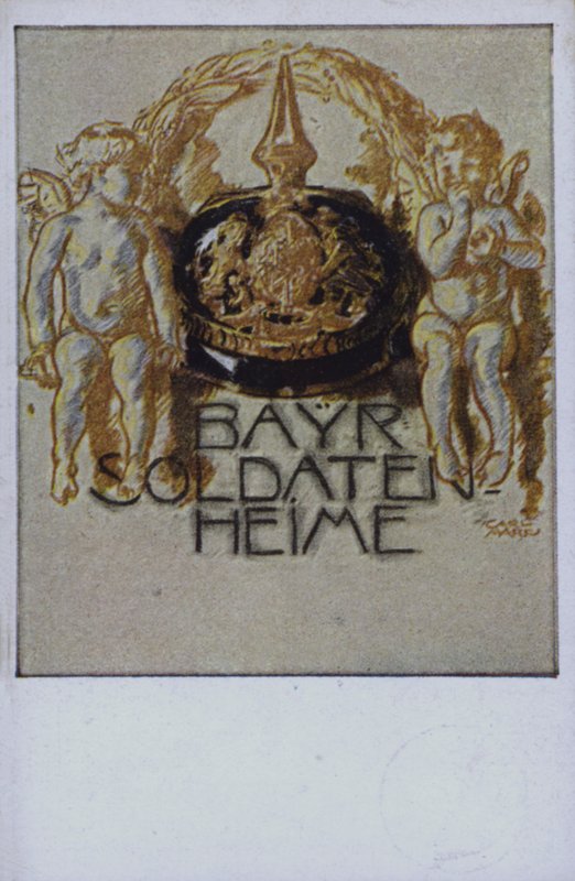 Beierse soldatenhelm (kleurenlitho) door German School