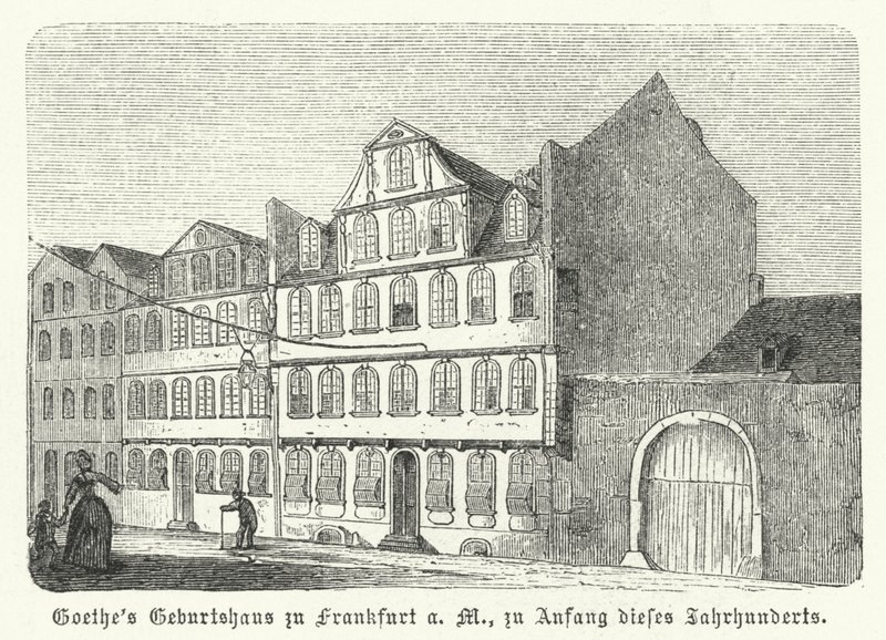 Geboorteplaats van de Duitse auteur Johann Wolfgang von Goethe, Frankfurt-am-Main, begin 19e eeuw door German School