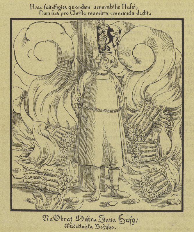 Boheemse christelijke hervormer Jan Hus wordt op de brandstapel verbrand, Konstanz, 6 juli 1415 door German School