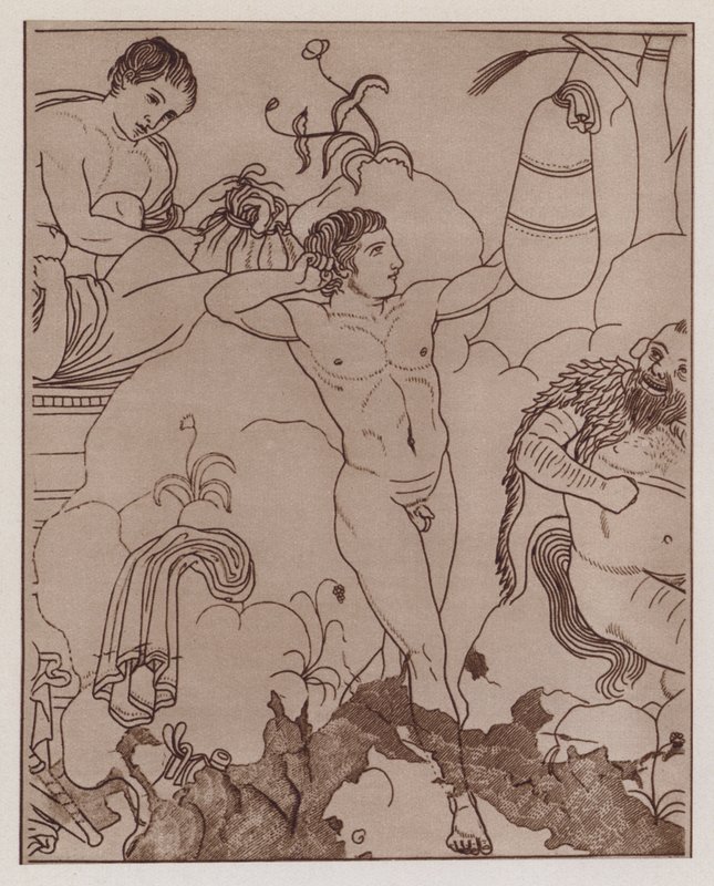 Bokser traint met bokszak, oud-Grieks vaasschilderij (litho) door German School