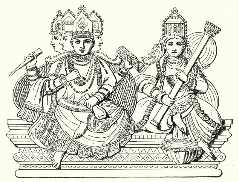 Brahma en Saraswati (gravure) door German School