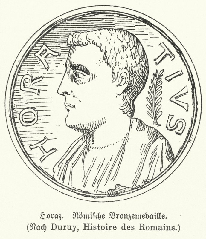 Bronzen medaille met afbeelding van de Romeinse dichter Horatius (litho) door German School