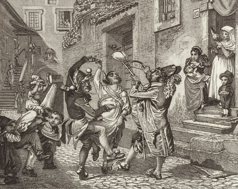 Carnaval in Rome, Italië. Illustratie voor Bilder-Atlas door German School