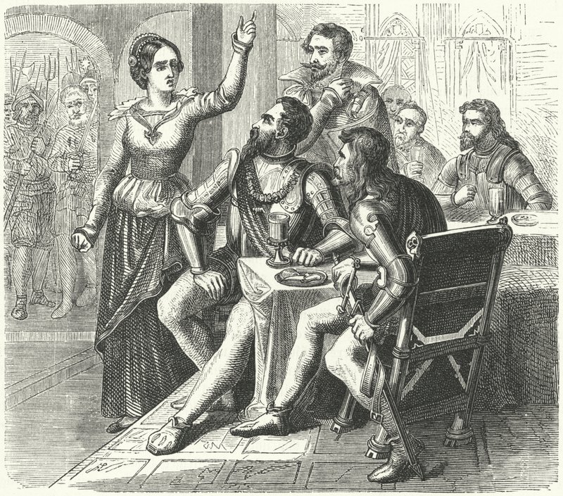 Catharina van Schwarzburg die de Hertog van Alva bedreigt (gravure) door German School