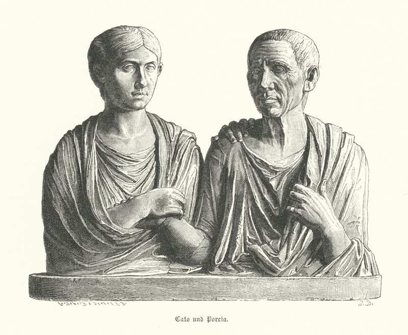 Cato en Porcia, oud-Romeins beeldhouwwerk door German School