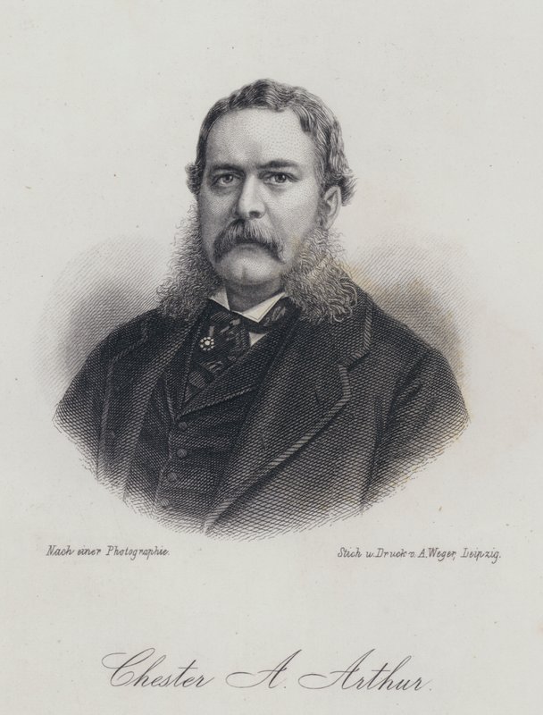 Chester A Arthur, Amerikaanse politicus en 21e president van de Verenigde Staten (gravure) door German School