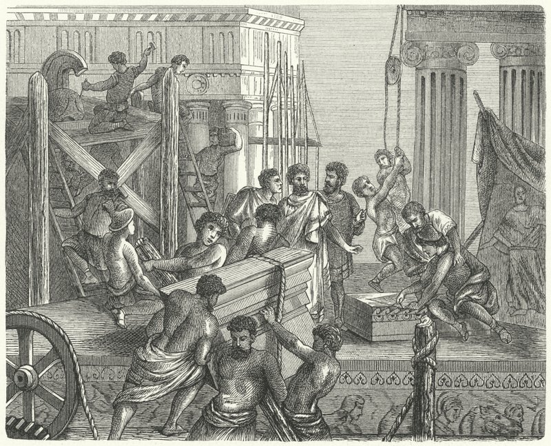 Bouw van een tempel op de Akropolis, Athene door German School
