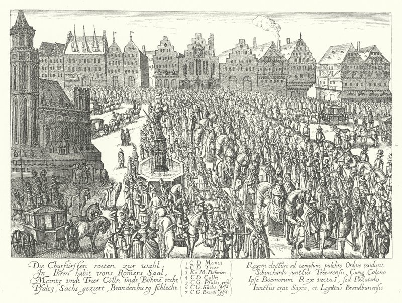 Kroningsprocessie van de Heilige Roomse Keizer Ferdinand II, Frankfurt door German School