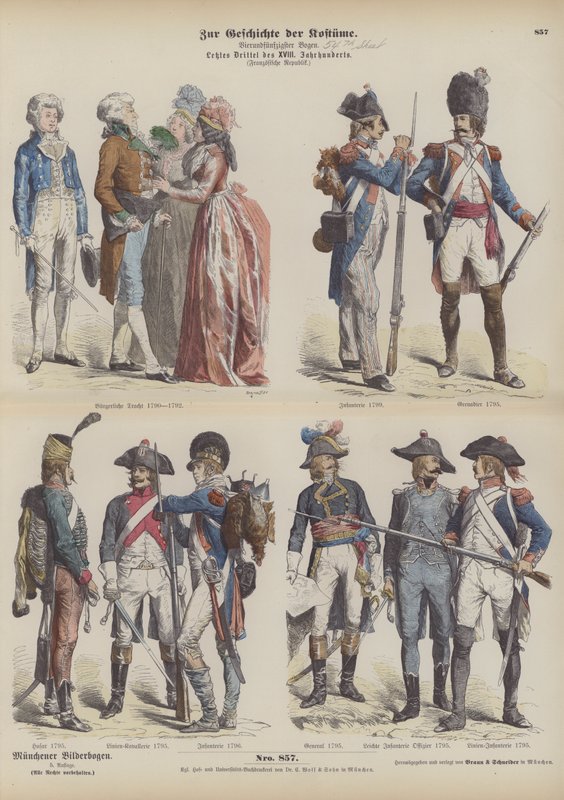 Kostuums en militaire uniformen van republikeins Frankrijk door German School