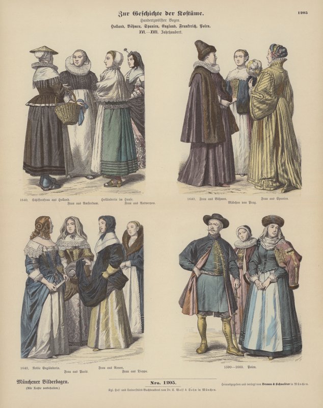 Nederlandse, Boheemse, Spaanse, Engelse, Franse en Poolse kostuums door German School