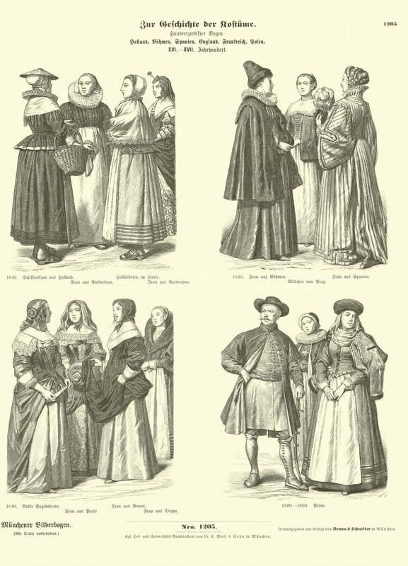 Nederlandse, Boheemse, Spaanse, Engelse, Franse en Poolse kostuums, 16e - 17e eeuw door German School