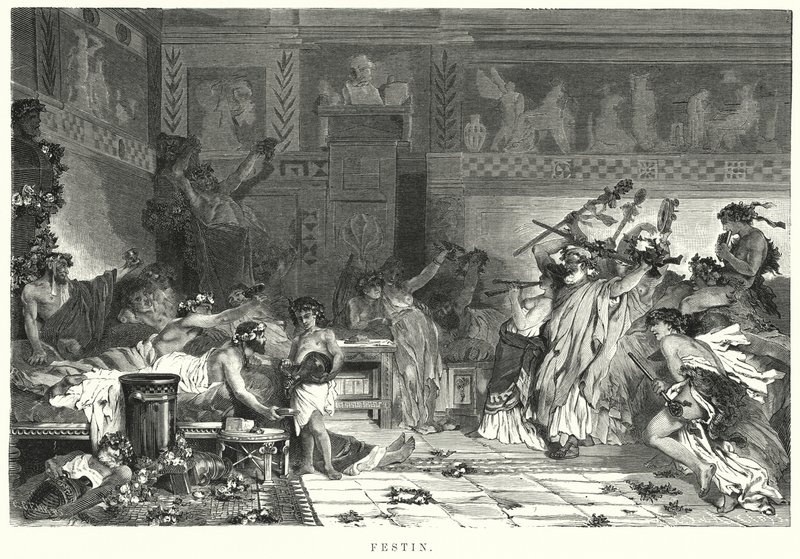 Vermaak na de maaltijd op een Romeins feest door German School