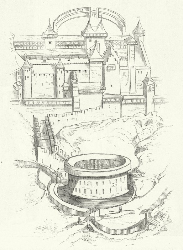Verdedigingswerken van Carcassonne, Frankrijk (gravure) door German School
