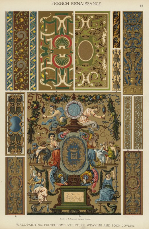 Franse Renaissance, Muurschildering, Polychrome Beeldhouwkunst, Weven en Boekomslagen door German School