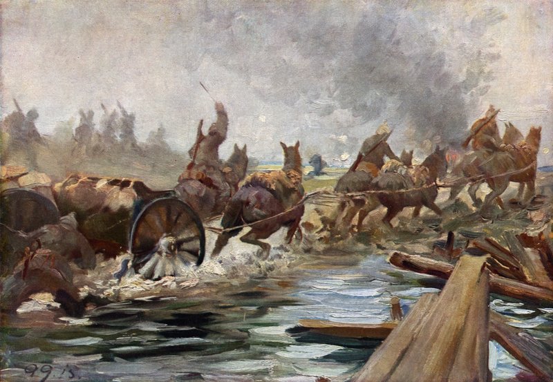 Van een Oostfront, munitietransport (kleurenlitho) door German School