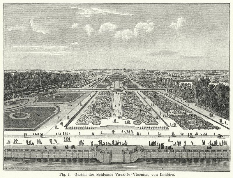 Tuinontwerp: tuinen van het Chateau de Vaux-le-Vicomte, Maincy, Frankrijk, aangelegd door Andre le Notre in de 17e eeuw door German School