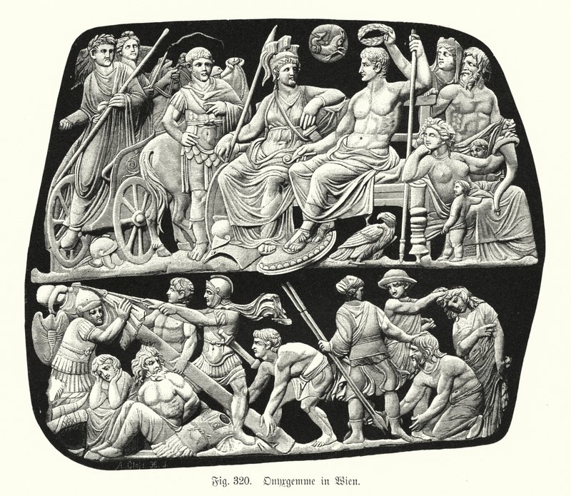 Gemma Augustea, oude Romeinse onyx reliëf cameo gegraveerde edelsteen (gravure) door German School
