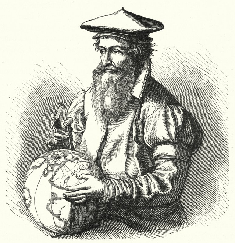 Gerardus Mercator, Vlaamse geograaf en cartograaf (gravure) door German School